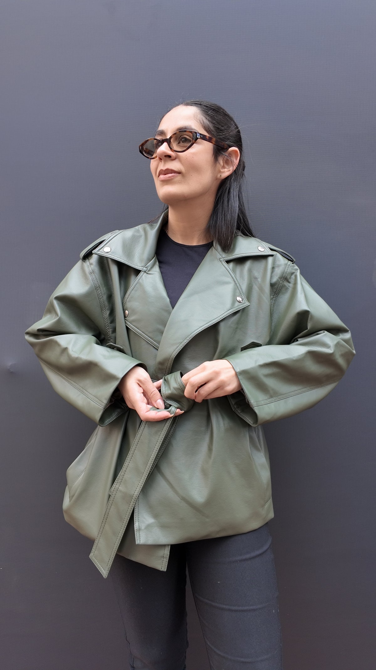 Chaqueta Biker Bow Verde - PREVENTA