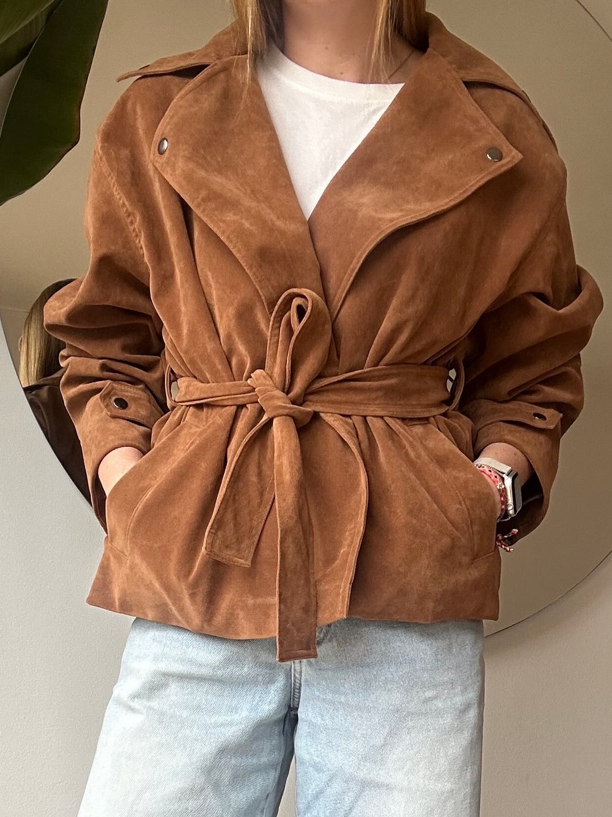 Chaqueta Biker Bow Gamuza Caramelo-pre venta