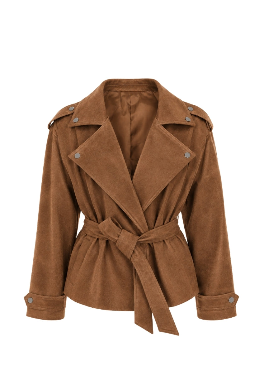 Chaqueta Biker Bow Gamuza Caramelo-pre venta