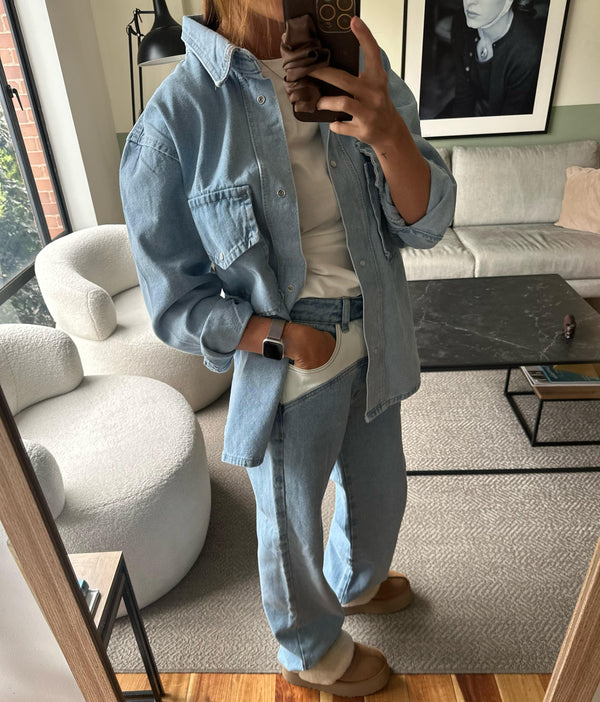 Camisa Jean vintage Azul Hielo Talla única