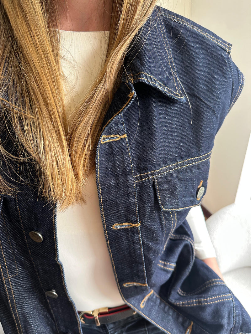 Chaleco Jean Vintage azul oscuro