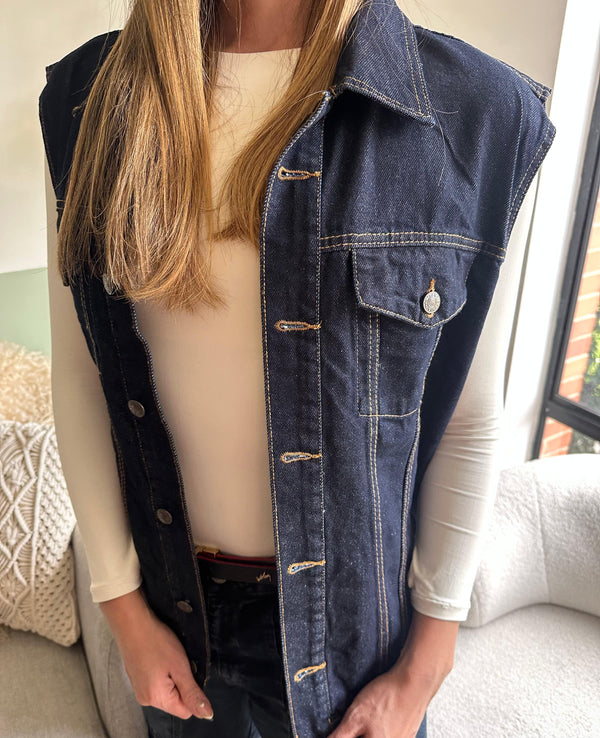 Chaleco Jean Vintage azul oscuro