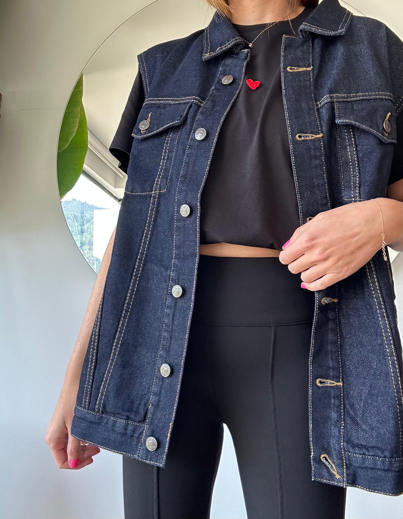 Chaleco Jean Vintage azul oscuro Talla única Azul oscuro