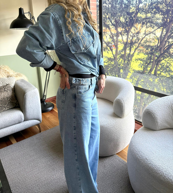 Jean Roma Bota Recta Azul Claro