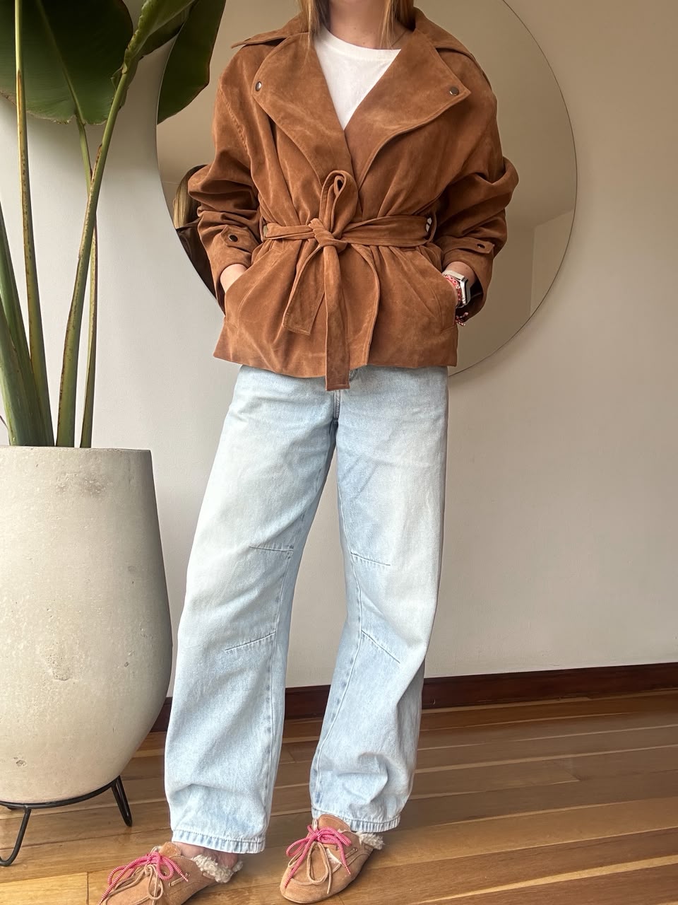Chaqueta Biker Bow Gamuza Caramelo-pre venta